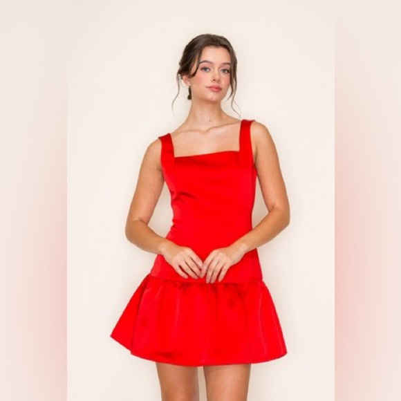 B.Right Satin Vibrant Red Sleeveless Mini Dress Fit and Flare NWT Medium - Picture 1 of 8